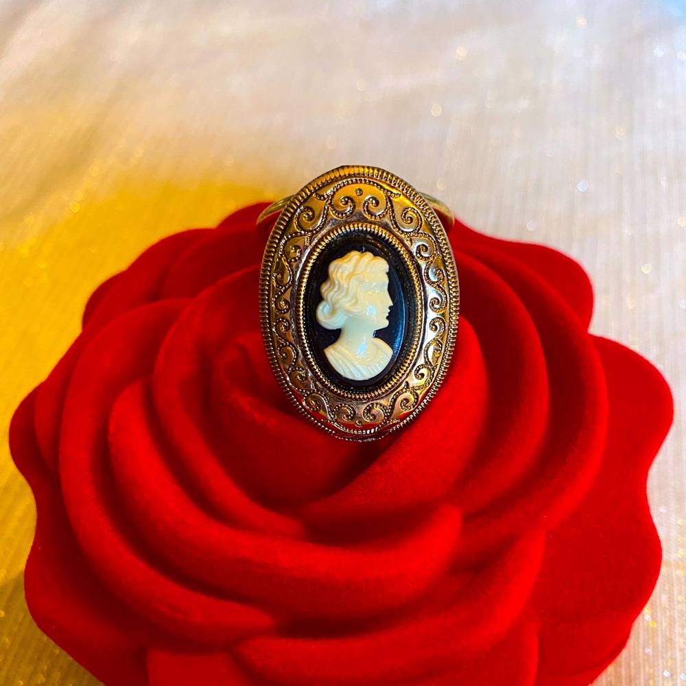 Vintage Plastic Cameo Gold Tone Scarf Pin